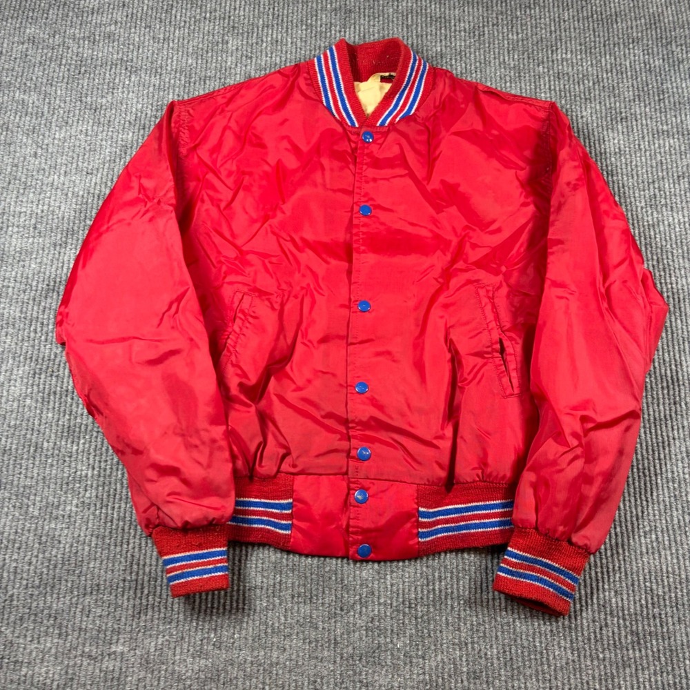 Vintage West Wind Jacket Men's M Fox Chase Soccer Bomber Red Snap Front Nylon